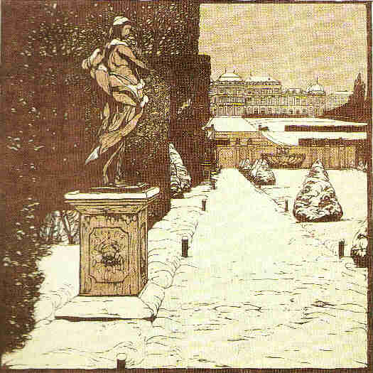Carl Moll, Belvedere, Farbholzschnitt (1903)